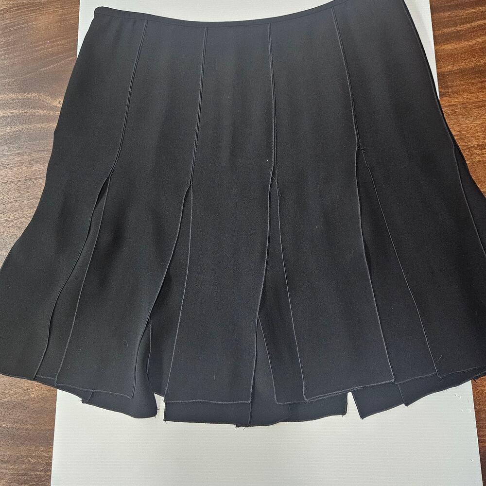 Vintage Armani Collezioni Car Wash Skirt Black Paneled Pleated Size 12 Italy 90s - Picture 2 of 8